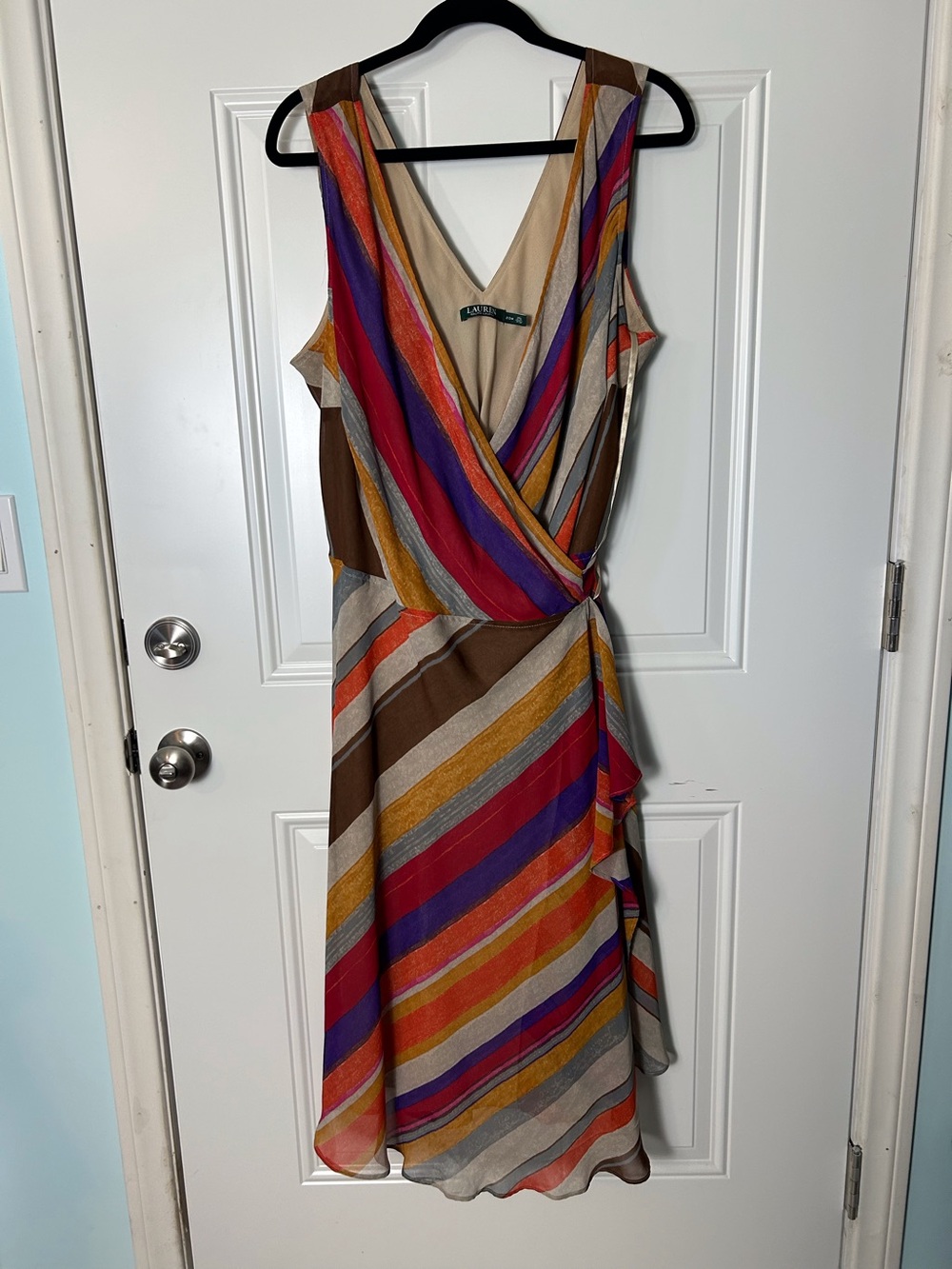 LRL Georgette Sleeveless Wrap Dress Variegated Southwestern Stripes 20W Colorful